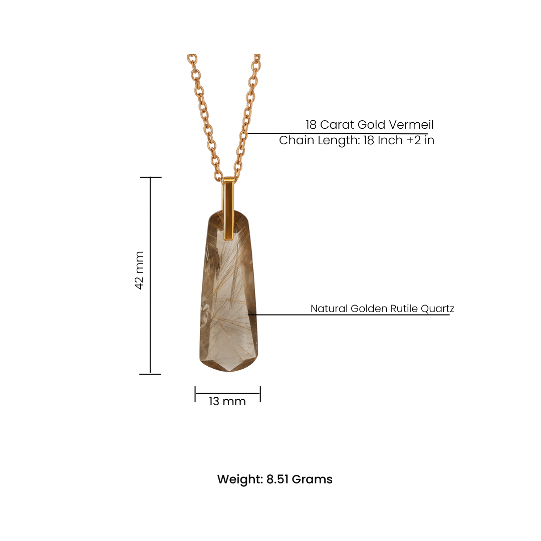 Natural Golden Rutile Quartz Pendant – 18K Gold Vermeil