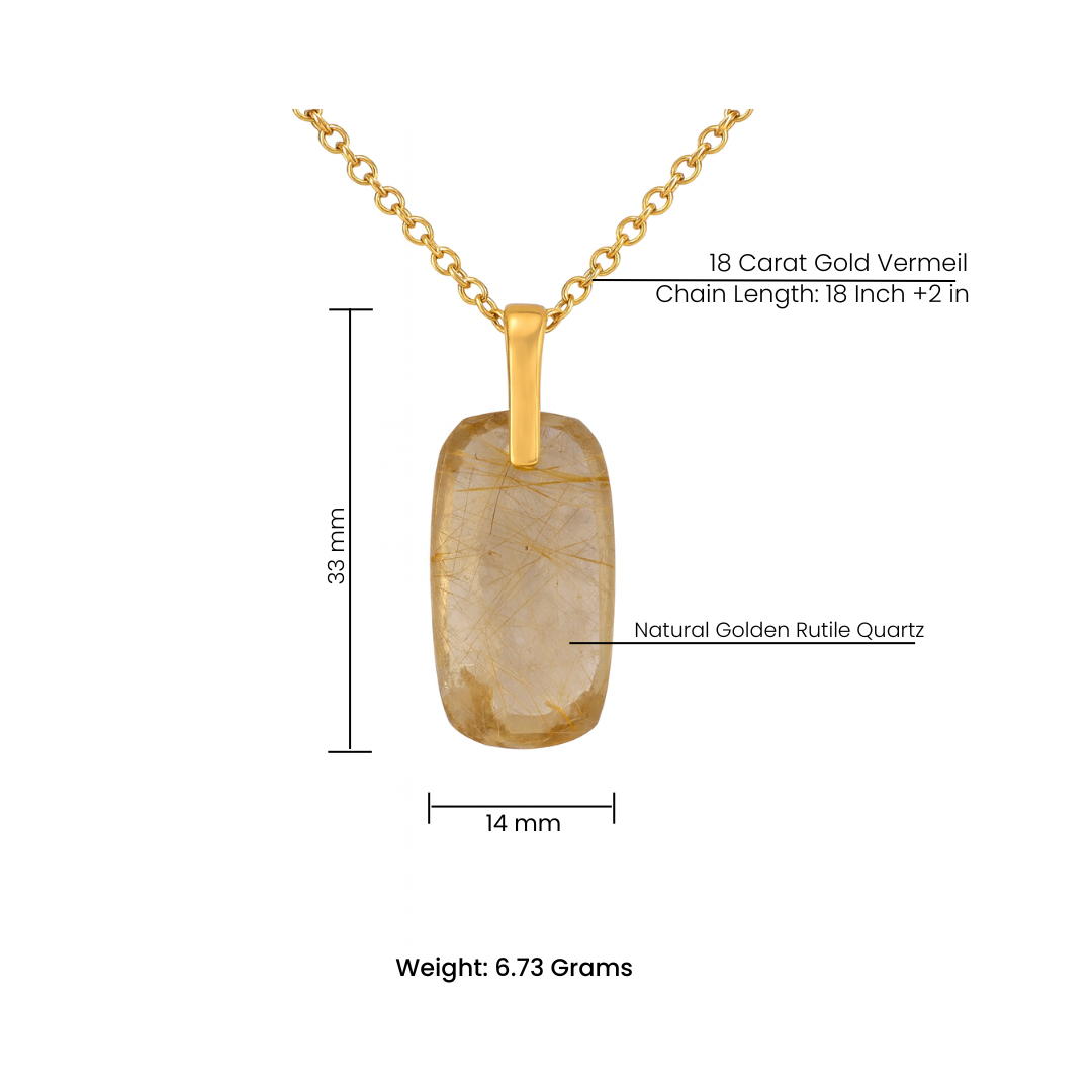 Natural Golden Rutile Quartz Pendant - 18K Gold Vermeil Chain