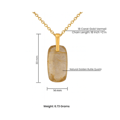 Natural Golden Rutile Quartz Pendant - 18K Gold Vermeil Chain