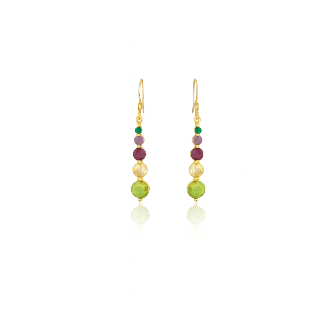 Multi-Gemstone Earrings – Peridot, Citrine, Garnet, Amethyst & Green Onyx