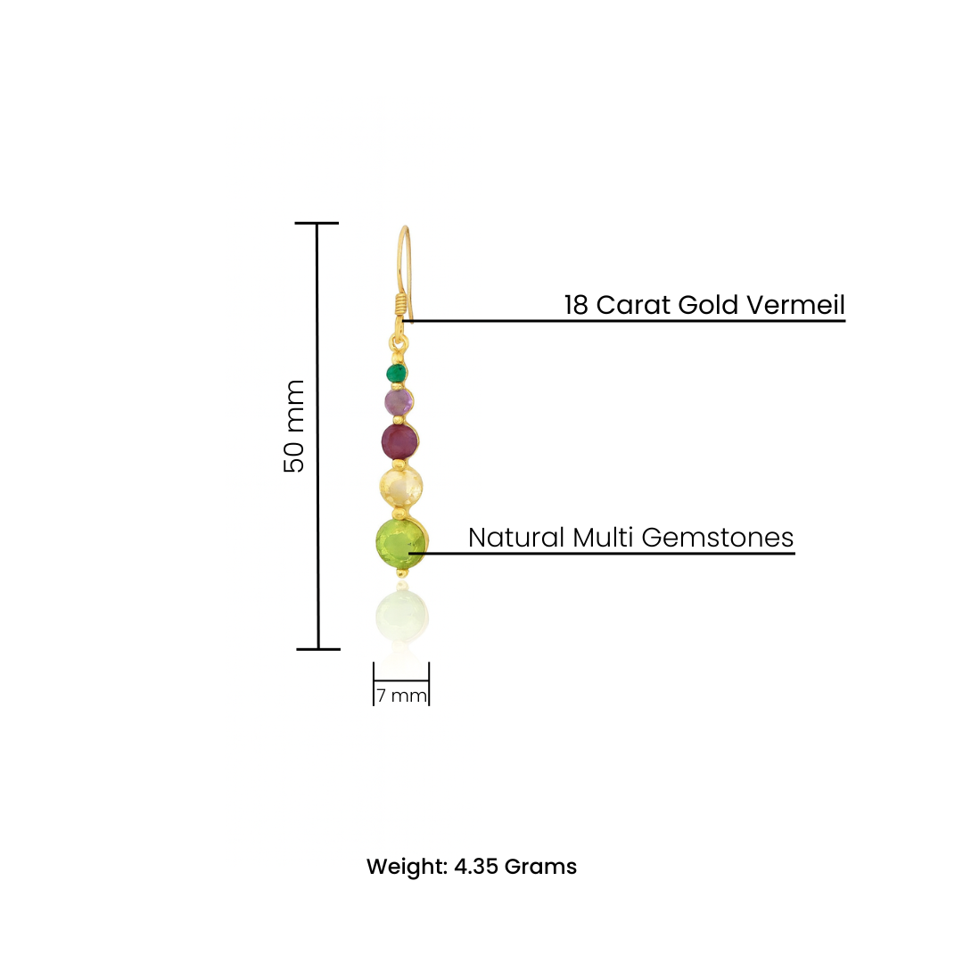 Multi Gemstone Drop Earrings – 18K Gold Vermeil – Citrine, Garnet, Amethyst, Green Onyx & Peridot