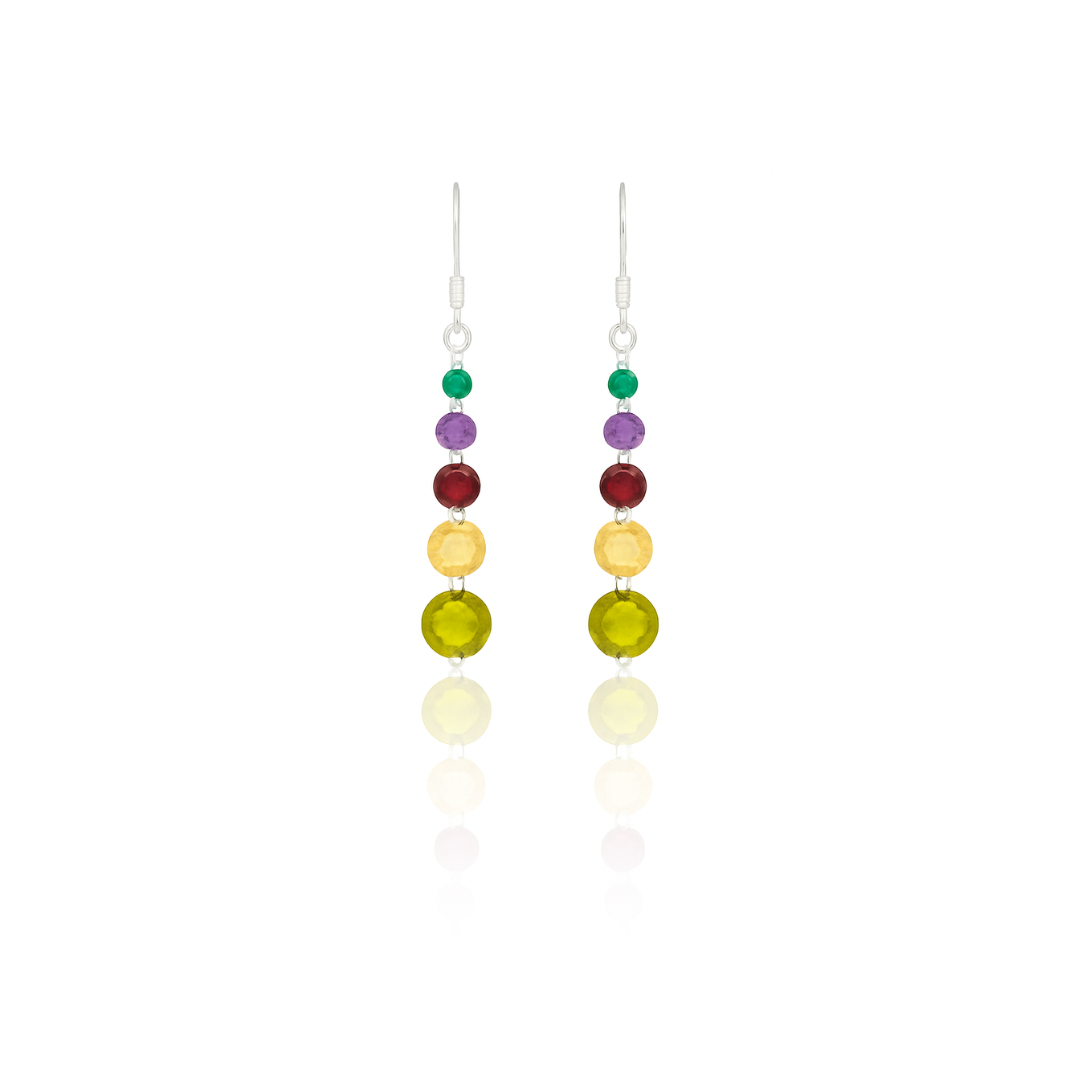 Multi-Gemstone Earrings – Peridot, Citrine, Garnet, Amethyst & Green Onyx