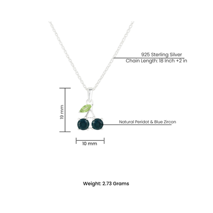 Natural Blue Zircon & Peridot Pendant – 925 Sterling Silver