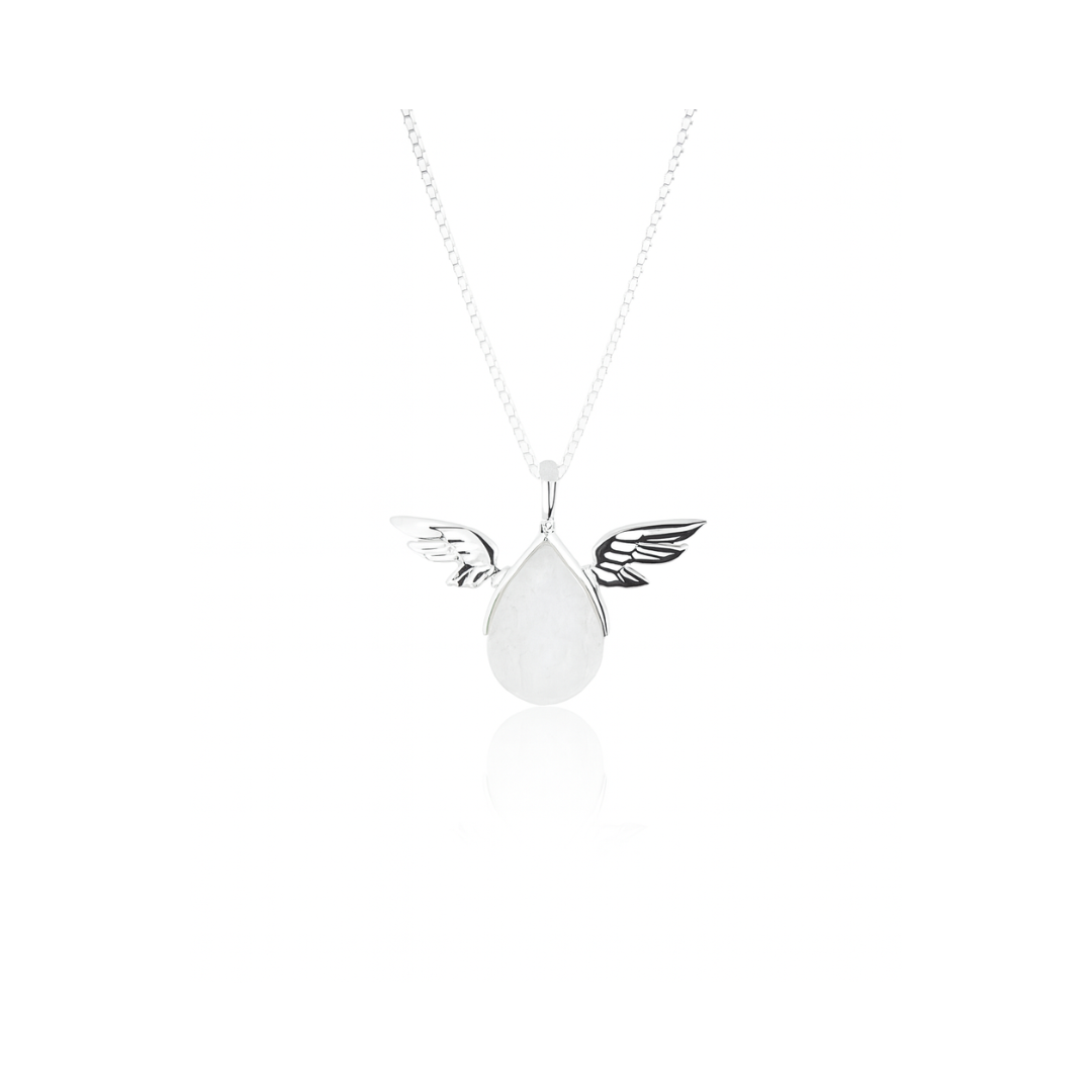 Natural Moonstone Angel Wing Pendant - 925 Sterling Silver