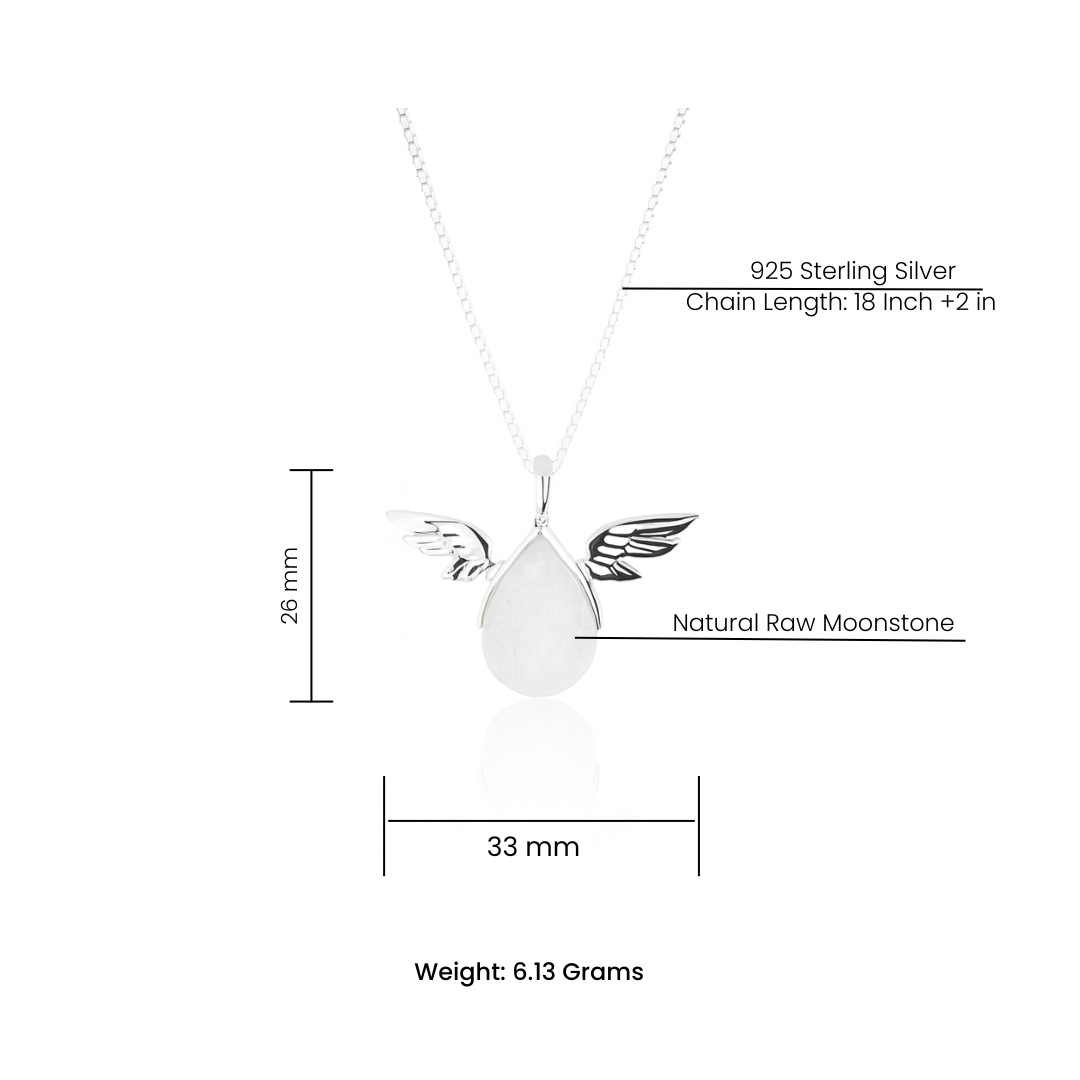Natural Moonstone Angel Wing Pendant - 925 Sterling Silver