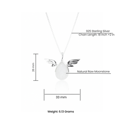 Natural Moonstone Angel Wing Pendant - 925 Sterling Silver