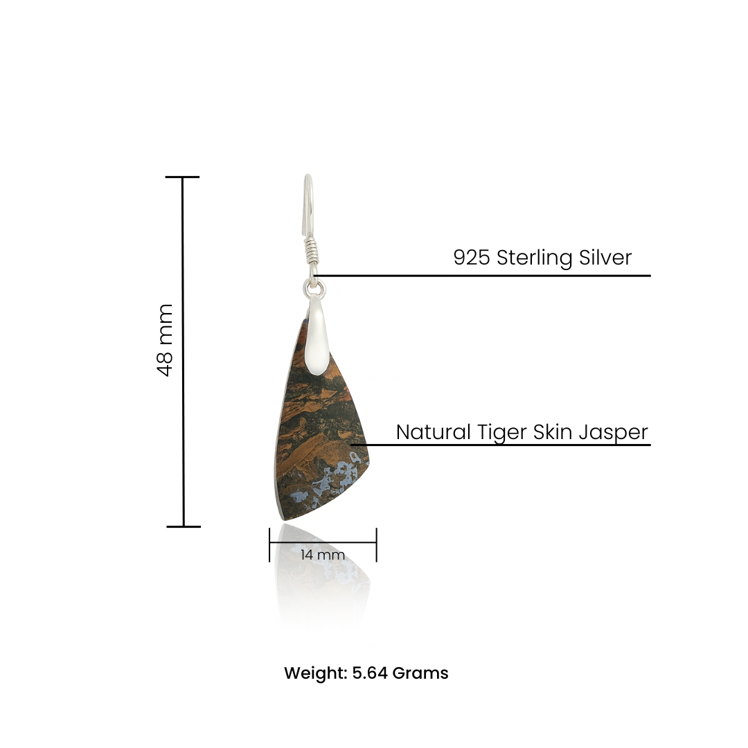 Natural Skin Tiger Jasper Earrings - 925 Sterling Silver