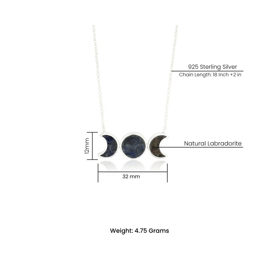 Natural Labradorite Triple Moon Pendant - 925 Sterling Silver