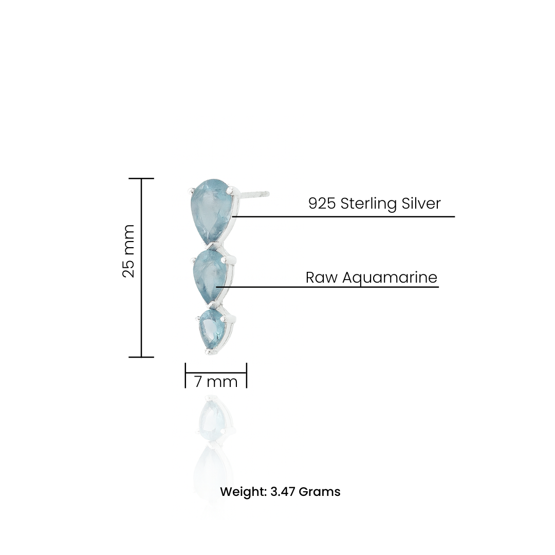 Aquamarine Stud Earrings - 925 Sterling Silver