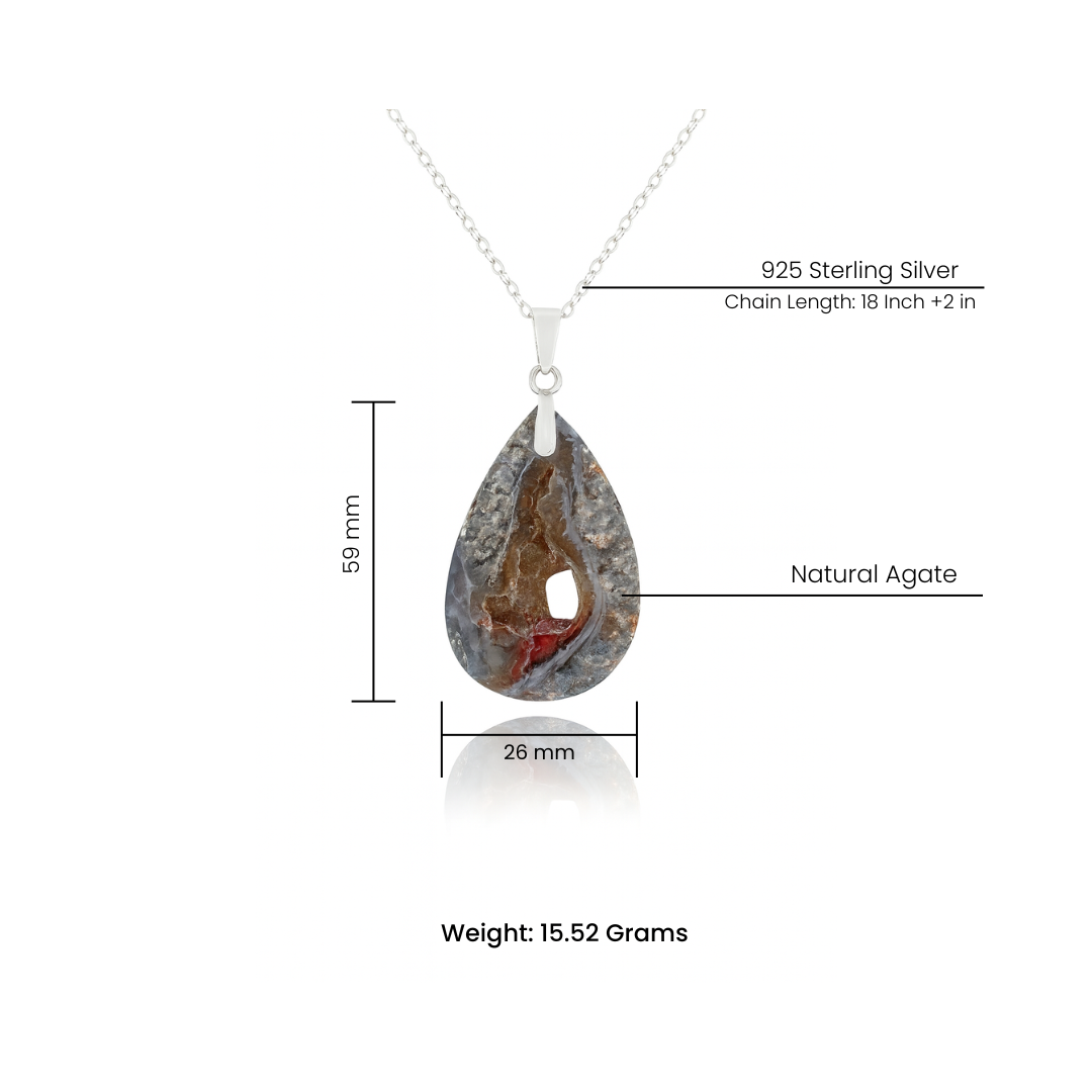 Natural Agate Teardrop Pendant -  925 Sterling Silver