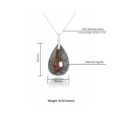 Natural Agate Teardrop Pendant -  925 Sterling Silver