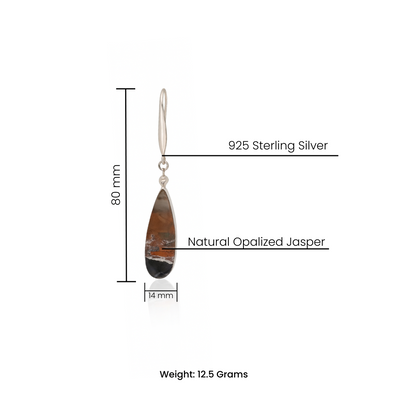 Natural Opalized Wood Jasper Earrings - 925 Sterling Silver