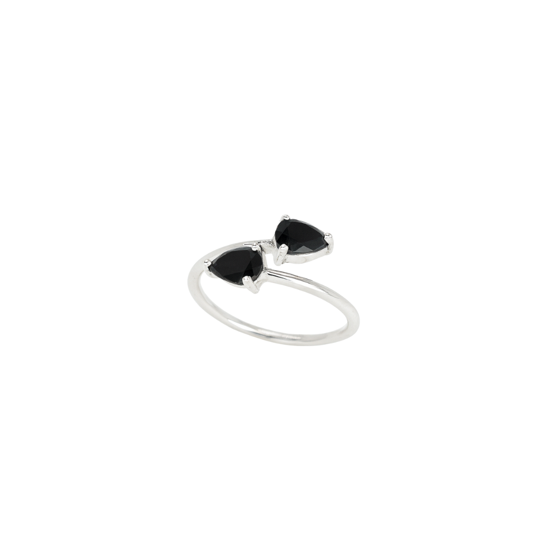 Natural Black Onyx Ring - Adjustable 925 Sterling Silver