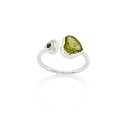 Natural Peridot & Black Onyx Ring – Adjustable 925 Sterling Silver
