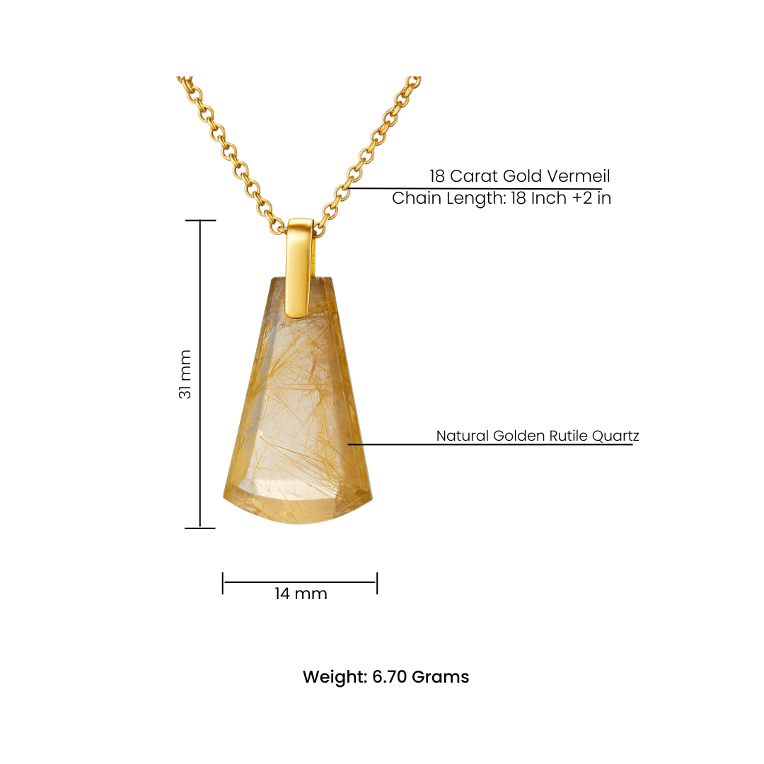 Natural Golden Rutile Quartz Pendant | 18K Gold Vermeil