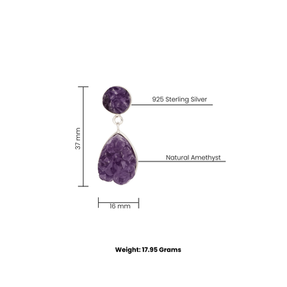 Natural Amethyst Druzy Earrings - 925 Sterling Silver
