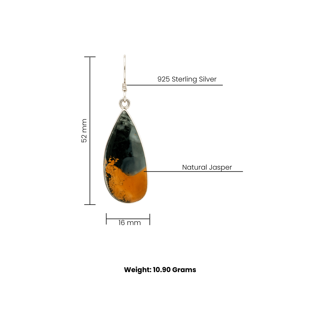 Natural Jasper Teardrop Earrings - 925 Sterling Silver