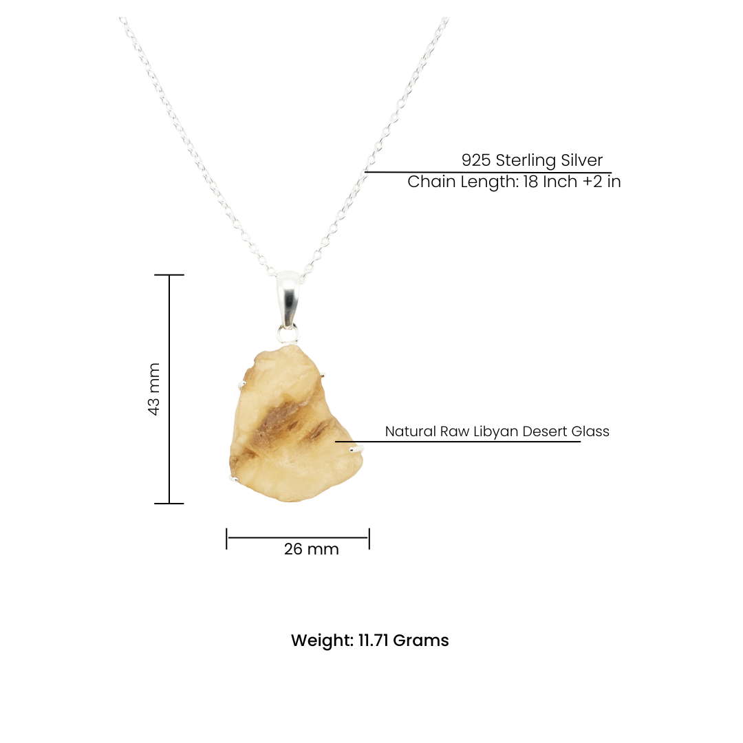 Natural Raw Libyan Desert Glass In Sterling Silver Pendant