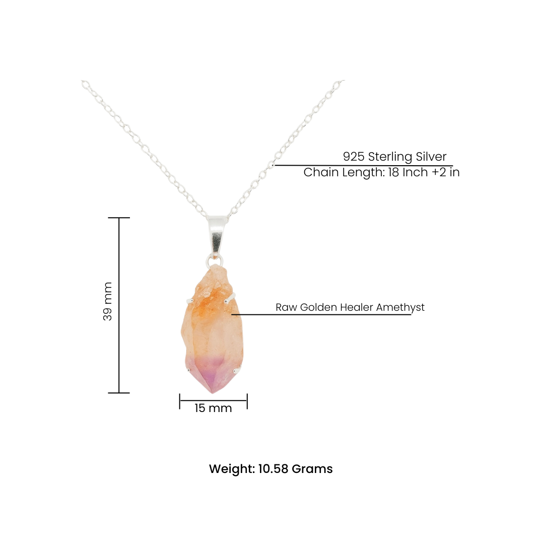 Natural Raw Golden Healer Amethyst Pendant - 925 Sterling Silver