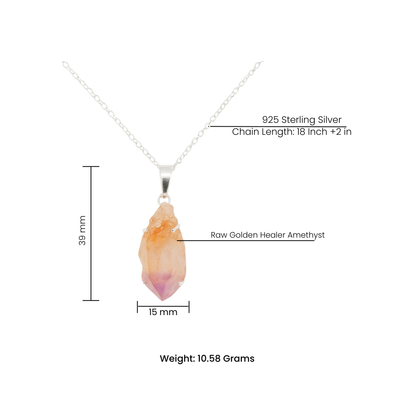 Natural Raw Golden Healer Amethyst Pendant - 925 Sterling Silver