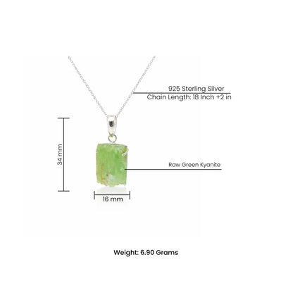 Raw Green Kyanite Pendant in 925 Sterling Silver