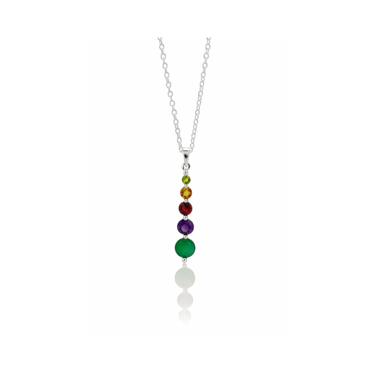 Multi-Gemstone Pendant - 925 Sterling Silver - Peridot, Citrine, Garnet, Amethyst & Green Onyx!