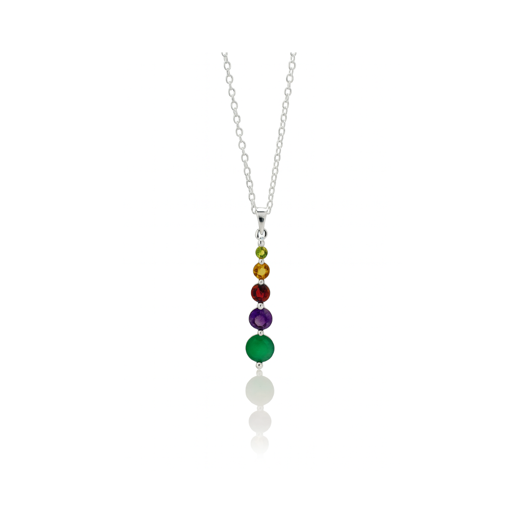 Multi-Gemstone Pendant - 925 Sterling Silver - Peridot, Citrine, Garnet, Amethyst & Green Onyx!