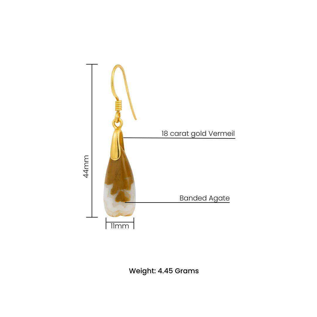 Natural Banded Agate Drop Earrings - 18K Gold Vermeil