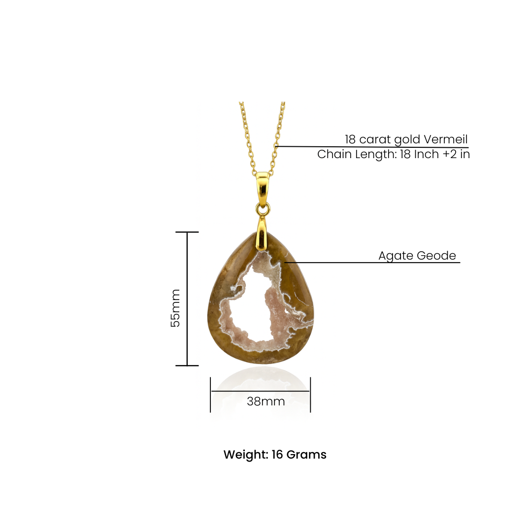 Natural Agate Geode Pendant Necklace in 18K Gold Vermeil
