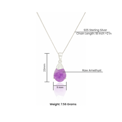 Raw Amethyst Pendant - 925 Sterling Silver