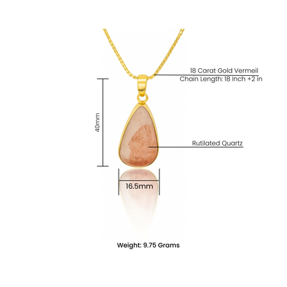 Natural Teardrop Rutilated Quartz Pendant Necklace - 18K Gold Vermeil