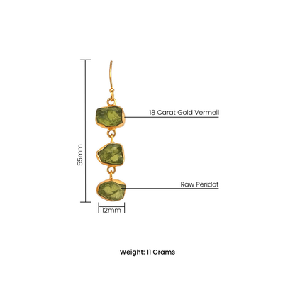 Triple Raw Peridot Drop Earrings – Handmade in Gold Vermeil