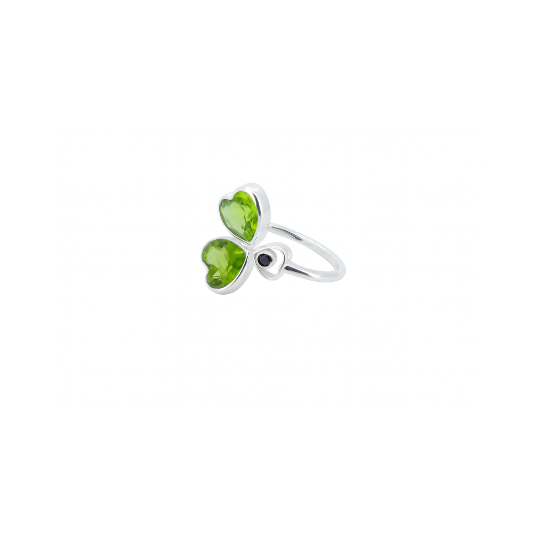 Peridot Heart Adjustable Ring - Adjustable 925 Sterling Silver