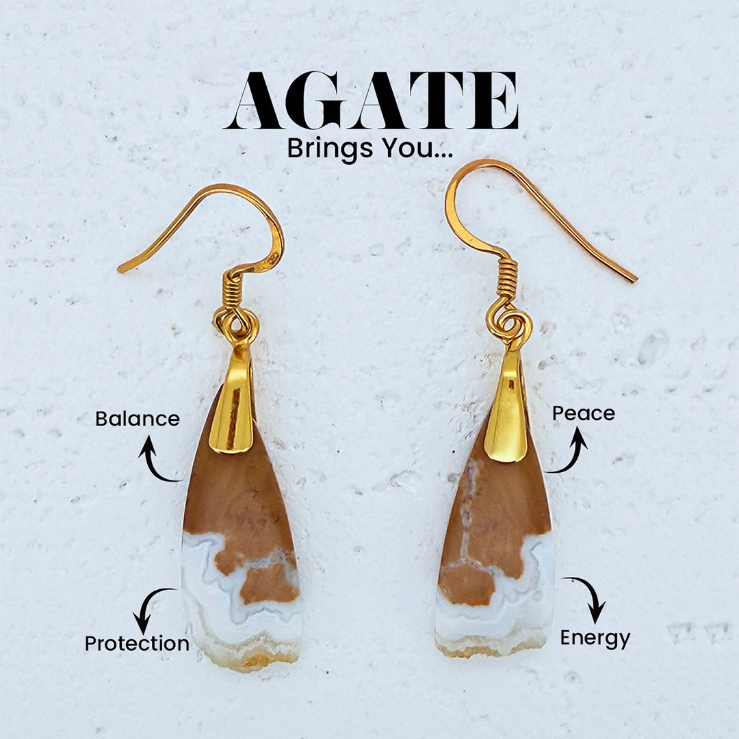 Natural Banded Agate Drop Earrings - 18K Gold Vermeil