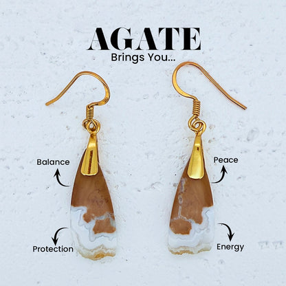 Natural Banded Agate Drop Earrings - 18K Gold Vermeil