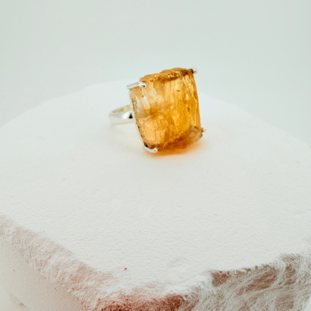 Natural Raw Citrine Adjustable Ring in Sterling Silver