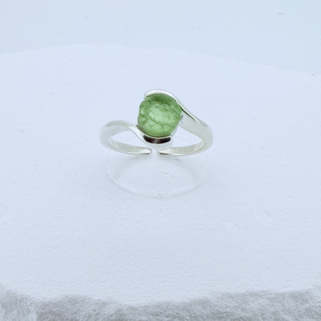 Natural Gemstone Wave Ring – Adjustable 925 Sterling Silver