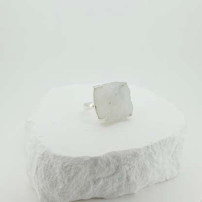 Natural Raw Moonstone Adjustable Ring in Sterling Silver