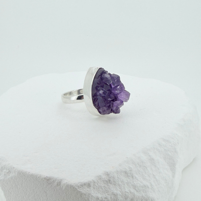 Raw Amethyst Adjustable Ring in Sterling Silver