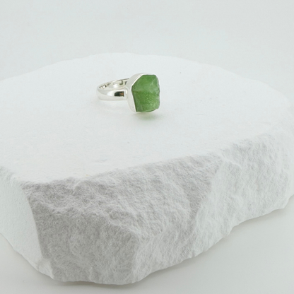 Natural Raw Peridot Ring In Adjustable Sterling Silver