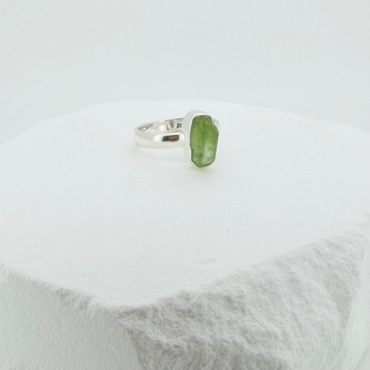 Natural Raw Peridot Adjustable Ring In Sterling Silver