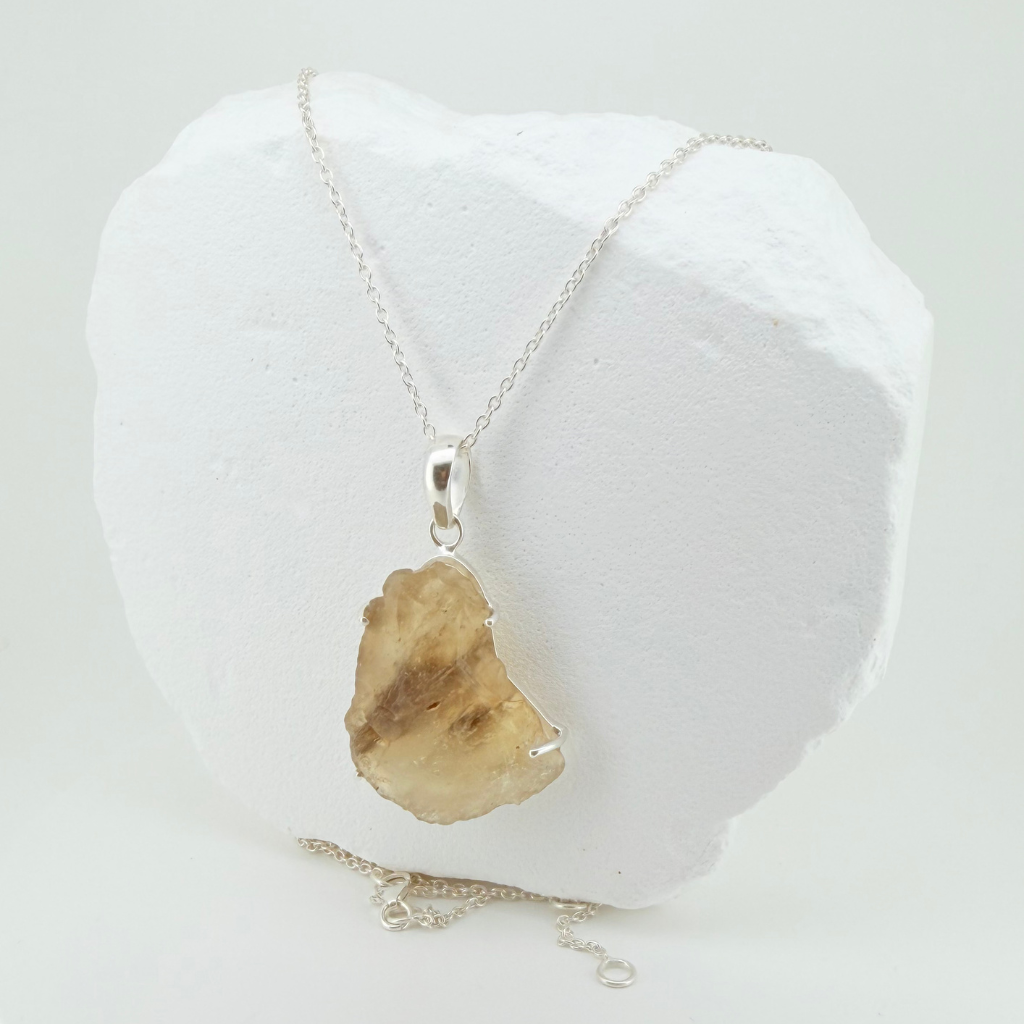 Natural Raw Libyan Desert Glass In Sterling Silver Pendant