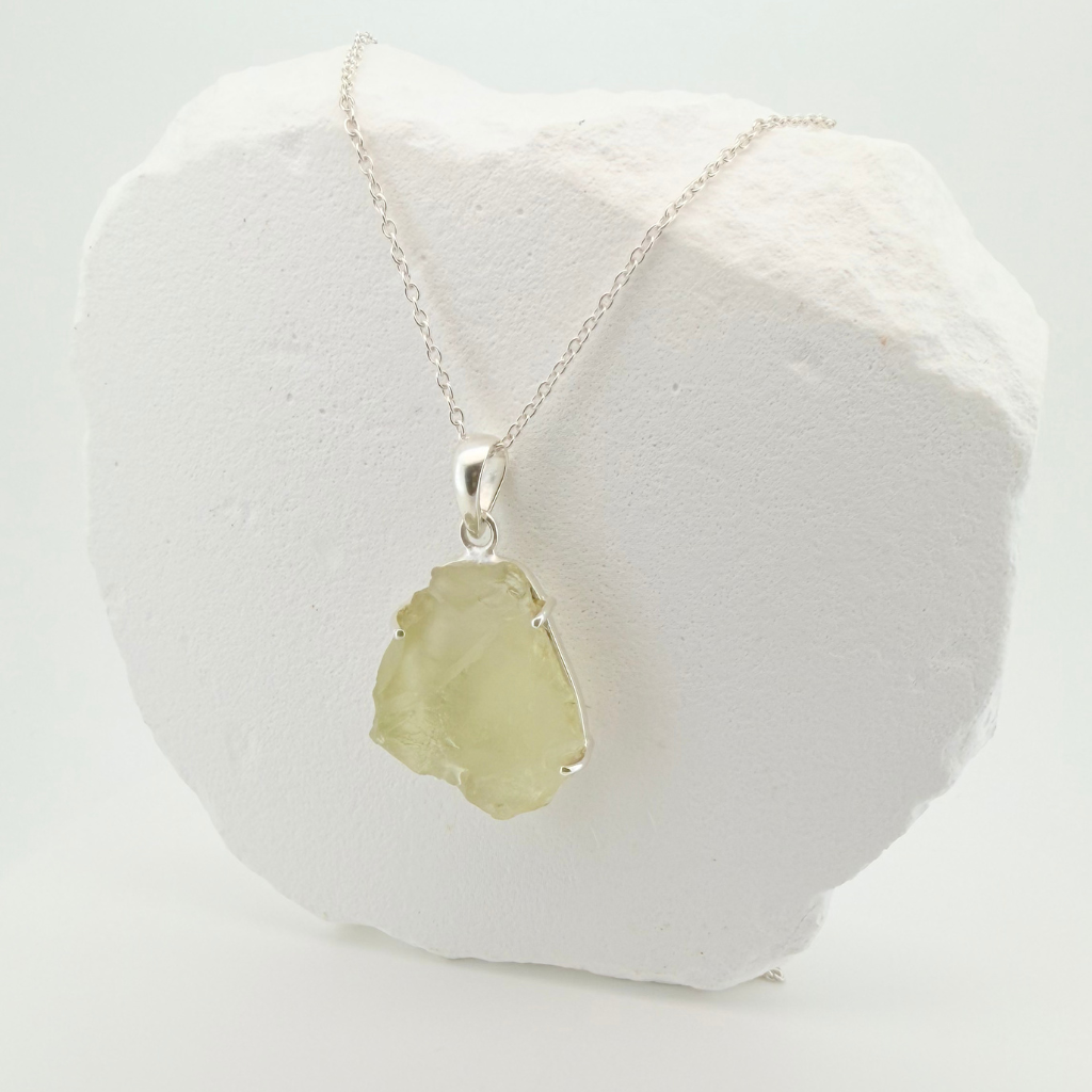 Raw Libyan Desert Glass Pendant in Fine Sterling Silver