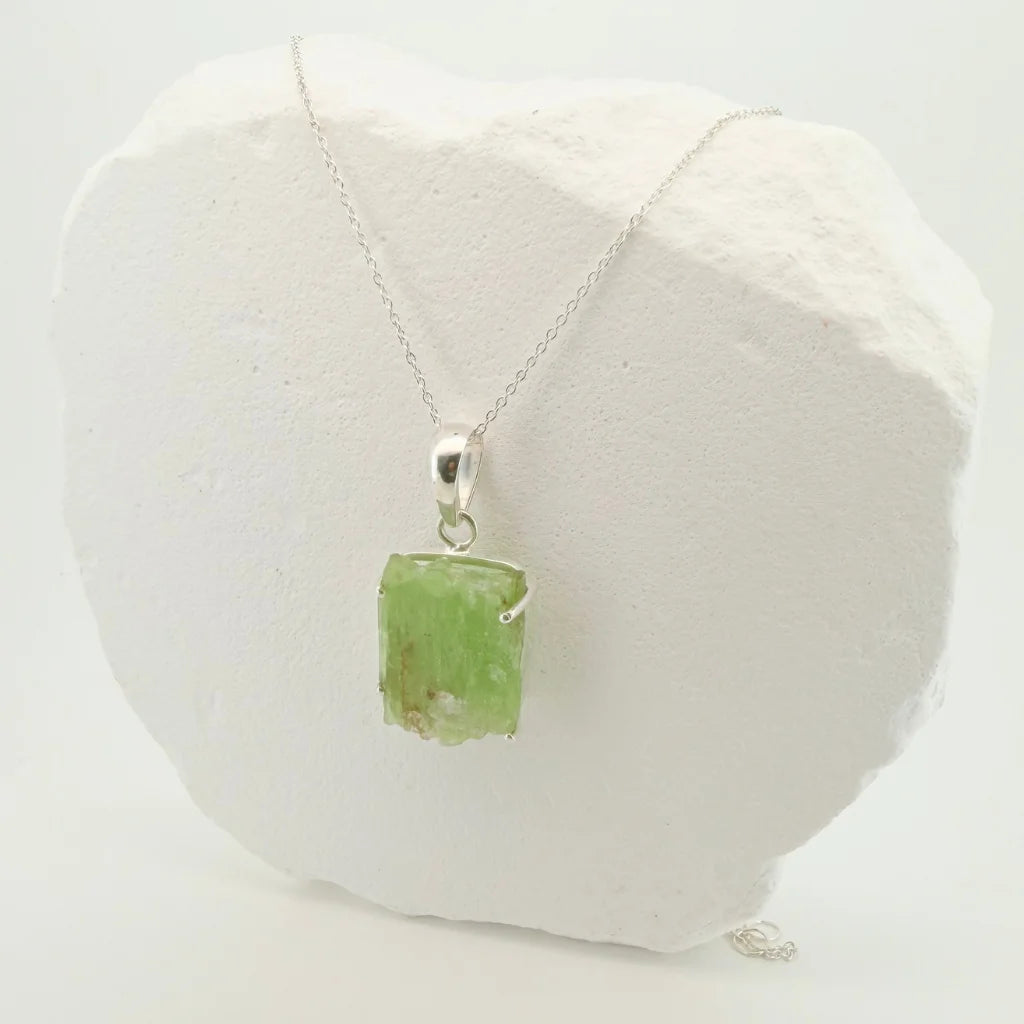 Raw Green Kyanite Pendant in 925 Sterling Silver