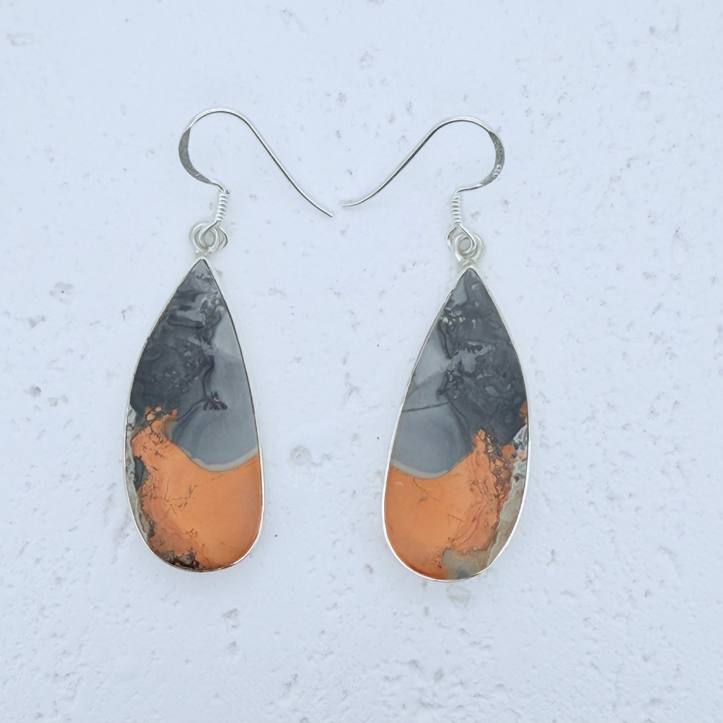 Natural Jasper Teardrop Earrings - 925 Sterling Silver