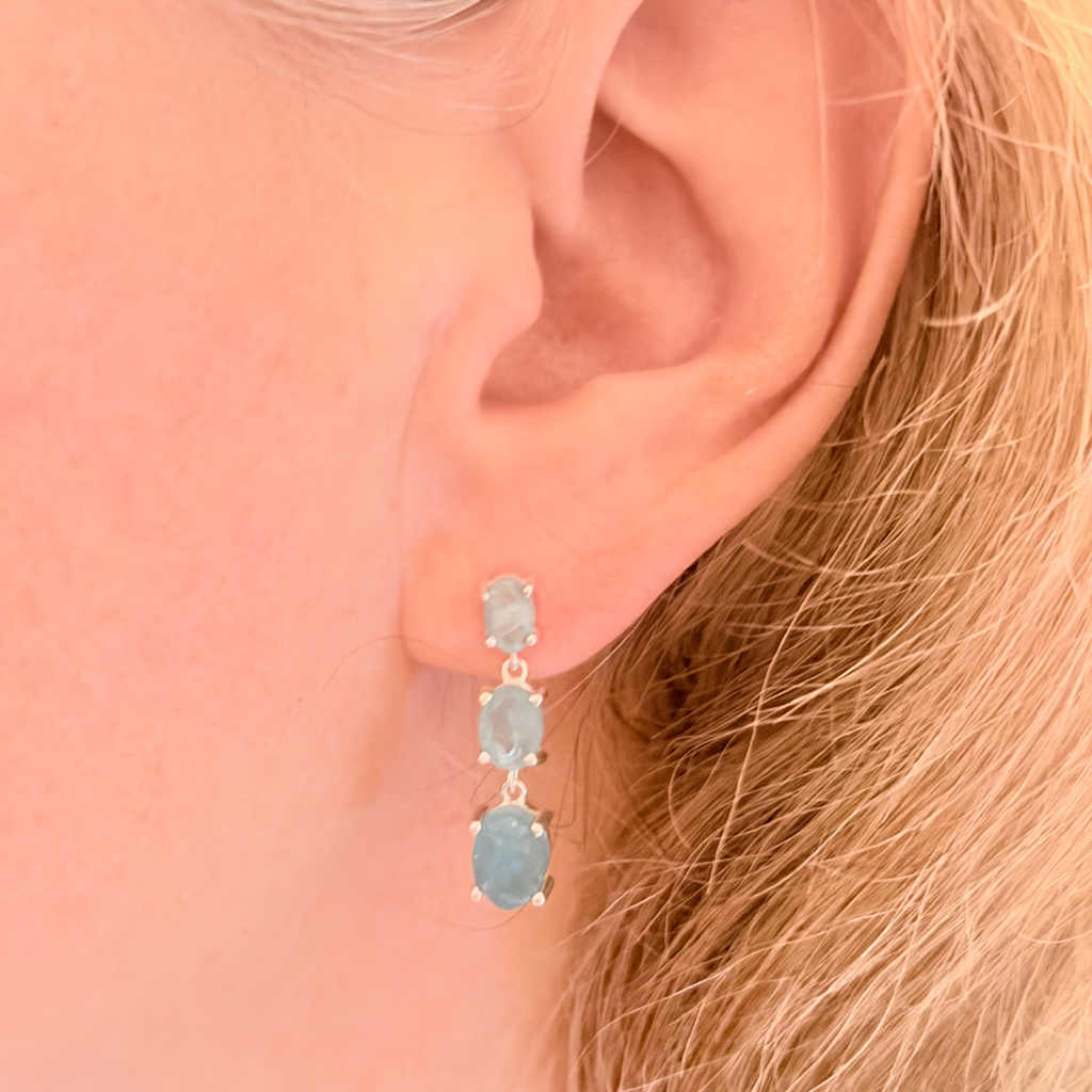 Raw Aquamarine Drop Earrings - 925 Sterling Silver