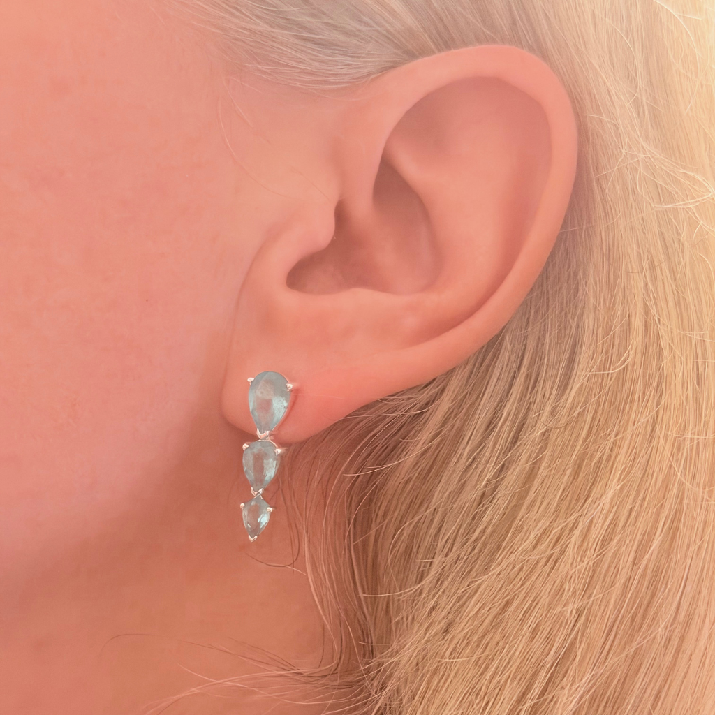 Aquamarine Stud Earrings - 925 Sterling Silver