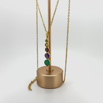 Multi-Gemstone Pendant Necklace in 18K Gold Vermeil – Peridot, Citrine, Red Garnet, Amethyst & Green Onyx