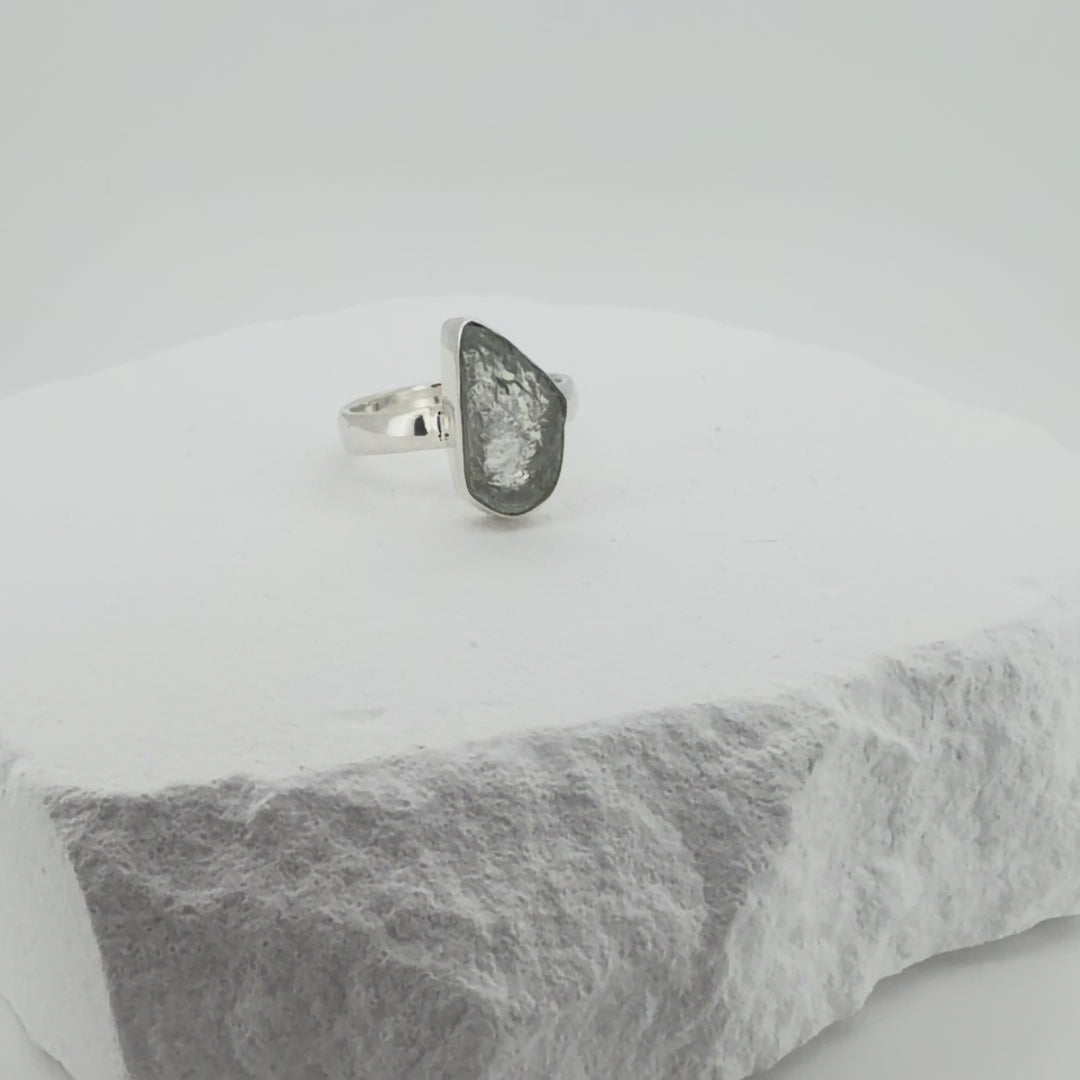 Raw Aquamarine Adjustable Ring Sterling Silver