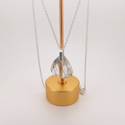 Black Rutile Quartz Teardrop Pendant - 925 Sterling Silver